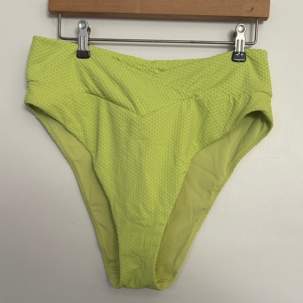 Aerie Neon Green Jacquard Crossover High Cut Cheeky Bikini Bottom